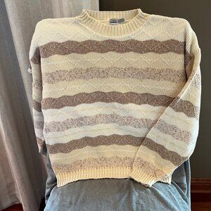 Vintage 90's Men's Tony Lambert Multi-colored cream/brown sweater, Size Large
